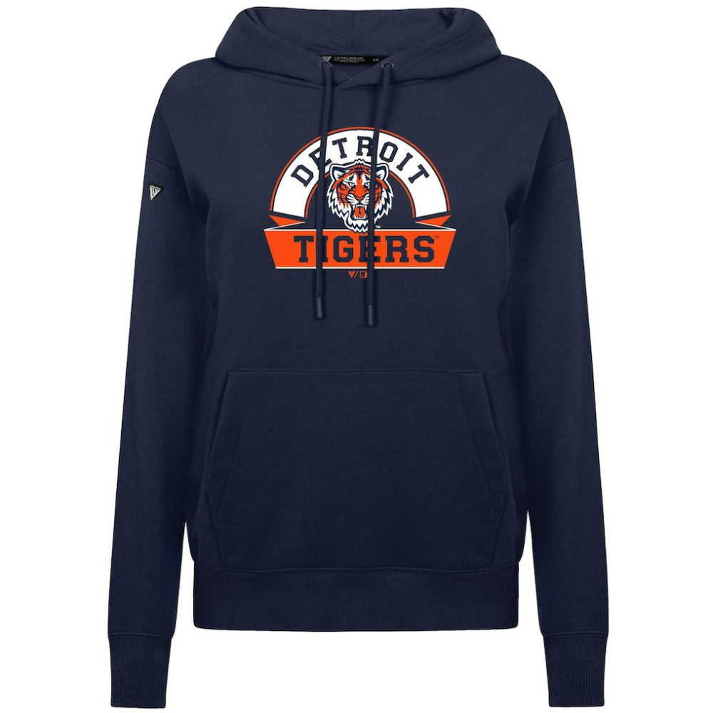 Detroit Tigers Levelwear Women's Adorn Banner Arch Hoodie - Navy - MLB Sale