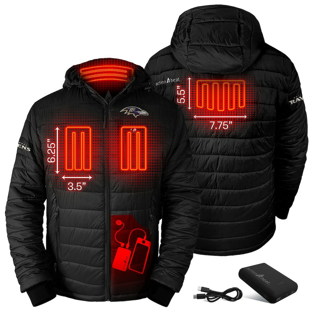 Baltimore Ravens ActionHeat 5V Battery Heated Full-Zip Hoodie Puffer Jacket Black