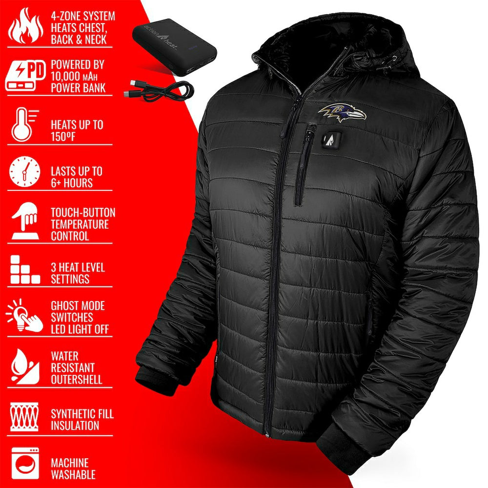 Baltimore Ravens ActionHeat 5V Battery Heated Full-Zip Hoodie Puffer Jacket Black
