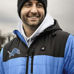 Detroit Lions ActionHeat 5V Battery Heated Colorblock Full-Zip Puffer Jacket Black/Blue