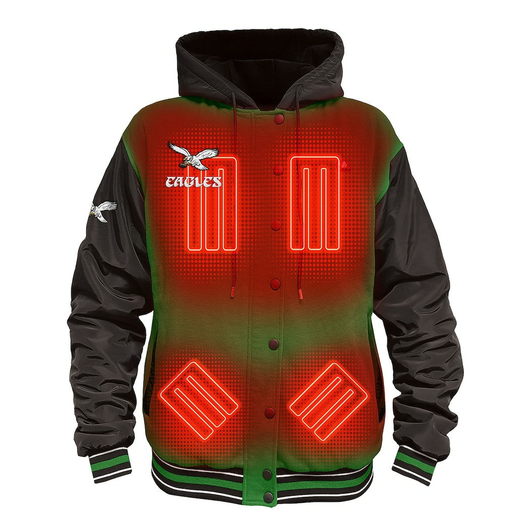 Philadelphia Eagles ActionHeat 5V Battery Heated Full-Snap Varsity Jacket Kelly Green/Black