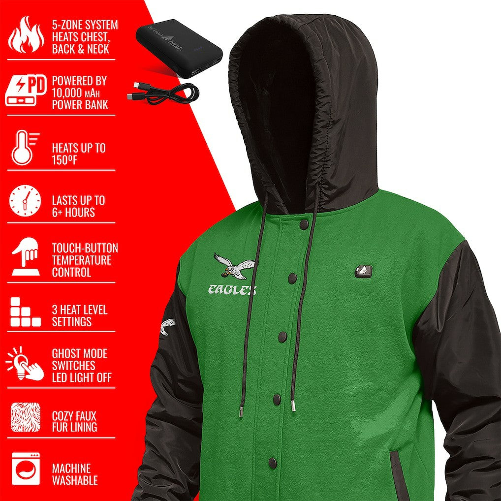 Philadelphia Eagles ActionHeat 5V Battery Heated Full-Snap Varsity Jacket Kelly Green/Black