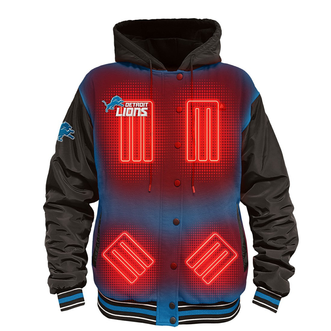Detroit Lions ActionHeat 5V Battery Heated Full-Snap Varsity Jacket Blue/Black