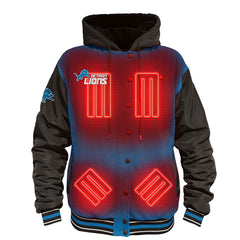 Detroit Lions ActionHeat 5V Battery Heated Full-Snap Varsity Jacket Blue/Black