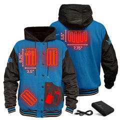 Detroit Lions ActionHeat 5V Battery Heated Full-Snap Varsity Jacket Blue/Black