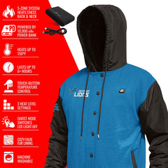 Detroit Lions ActionHeat 5V Battery Heated Full-Snap Varsity Jacket Blue/Black