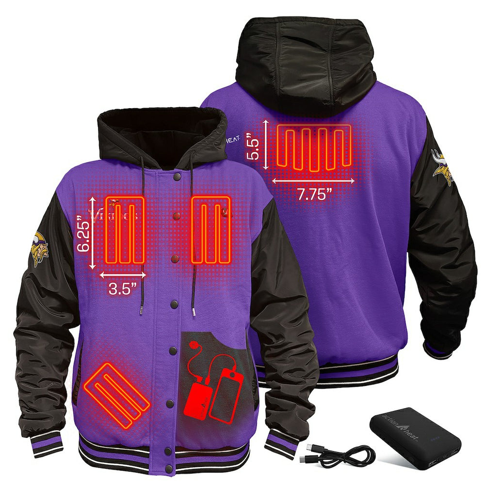 Minnesota Vikings ActionHeat 5V Battery Heated Full-Snap Varsity Jacket Purple/Black