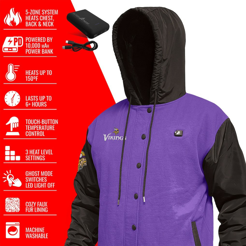 Minnesota Vikings ActionHeat 5V Battery Heated Full-Snap Varsity Jacket Purple/Black