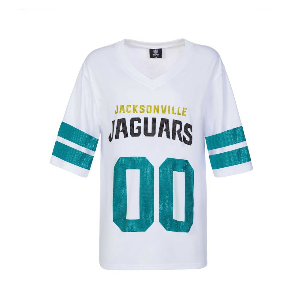 Jacksonville Jaguars Cuce Women's Rhinestone V-Neck Tunic White
