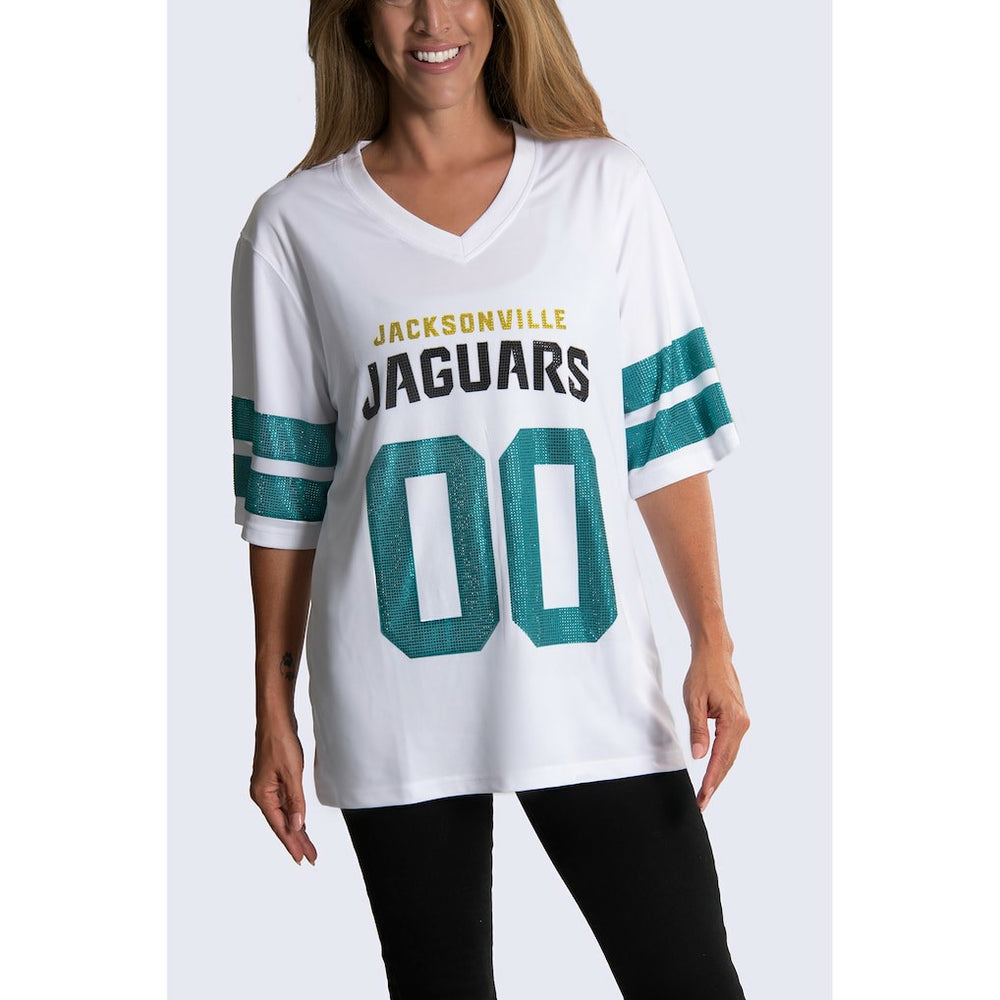Jacksonville Jaguars Cuce Women's Rhinestone V-Neck Tunic White
