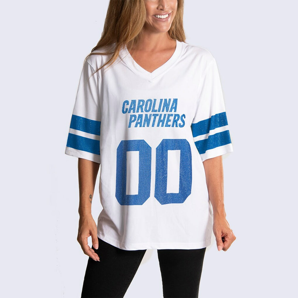 Carolina Panthers Cuce Women's Rhinestone V-Neck Tunic White