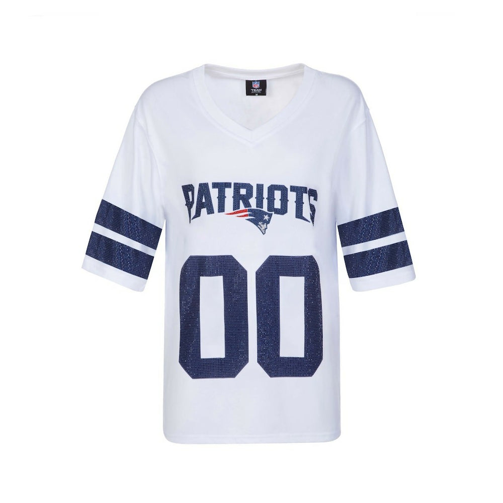 New England Patriots Cuce Women's Rhinestone V-Neck Tunic White