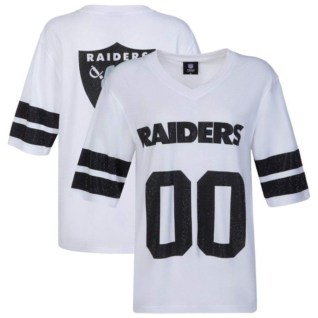 Las Vegas Raiders Cuce Women's Rhinestone V-Neck Tunic White