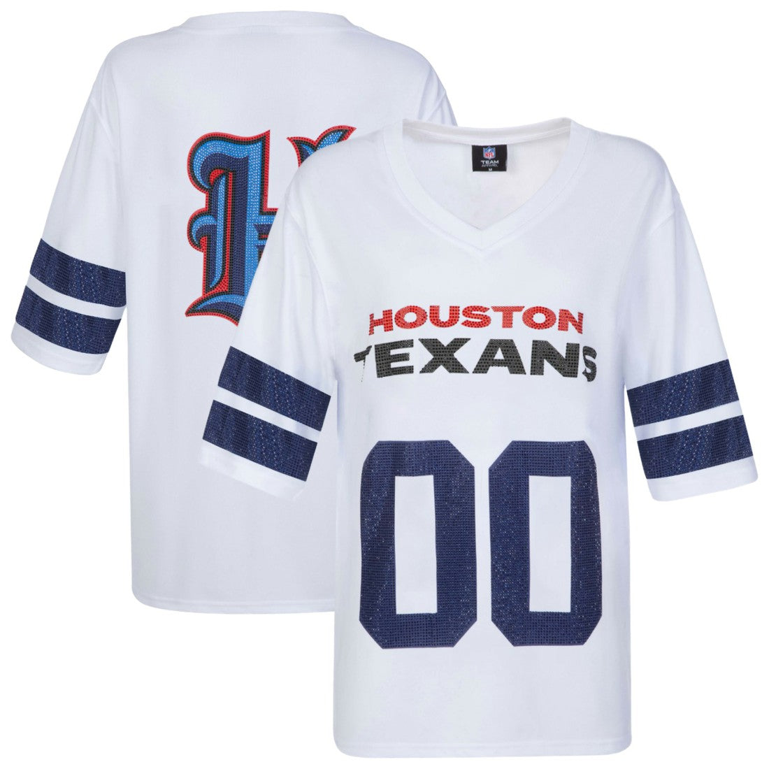 Houston Texans Cuce Women's Rhinestone V-Neck Tunic White