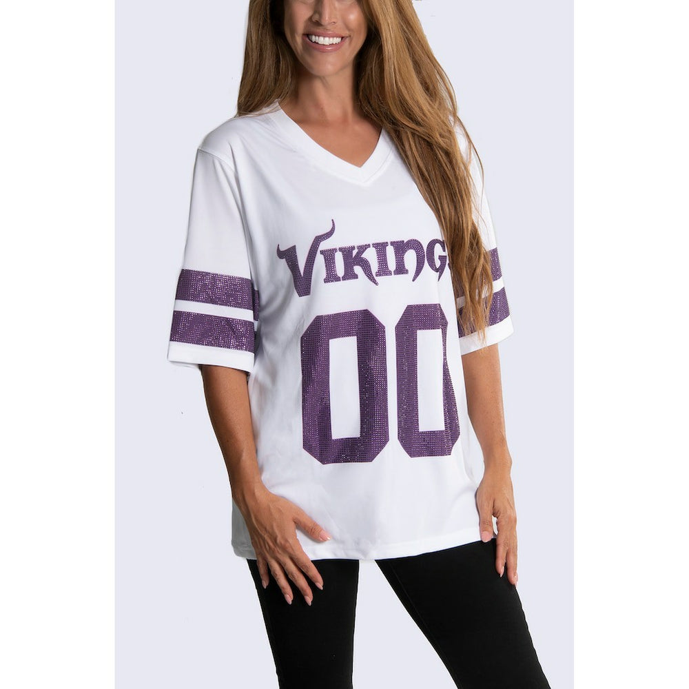 Minnesota Vikings Cuce Women's Rhinestone V-Neck Tunic White