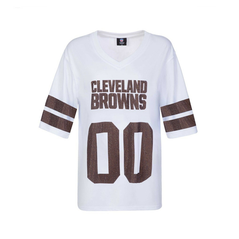 Cleveland Browns Cuce Women's Rhinestone V-Neck Tunic White