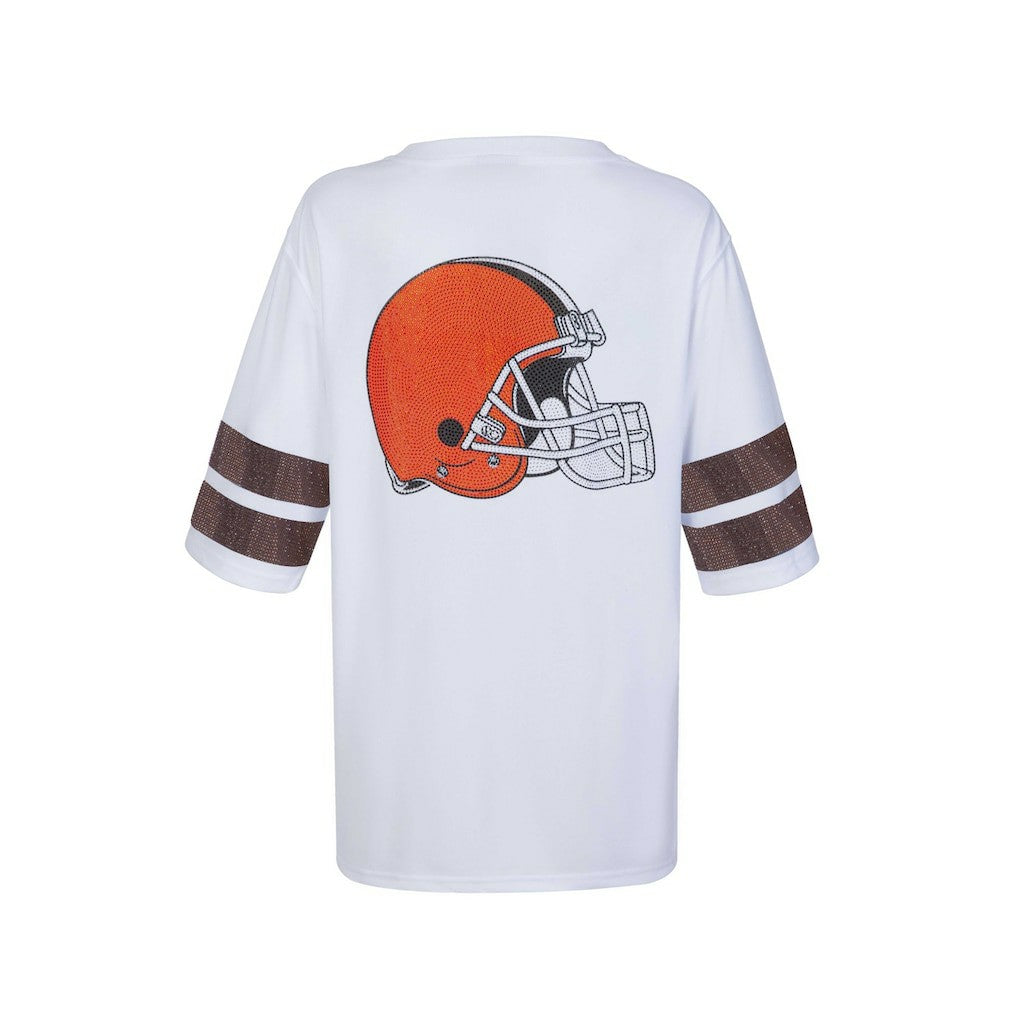Cleveland Browns Cuce Women's Rhinestone V-Neck Tunic White