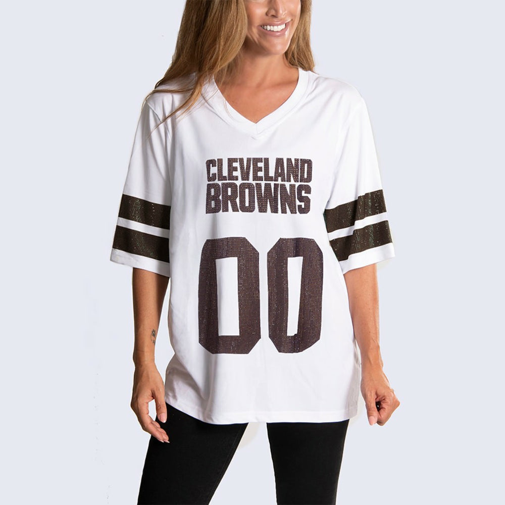 Cleveland Browns Cuce Women's Rhinestone V-Neck Tunic White
