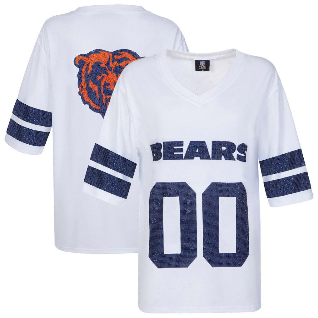 Chicago Bears Cuce Women's Rhinestone V-Neck Tunic White