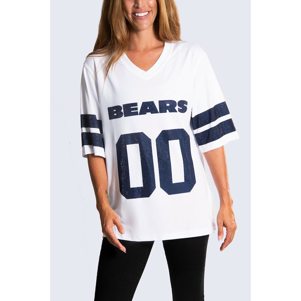 Chicago Bears Cuce Women's Rhinestone V-Neck Tunic White