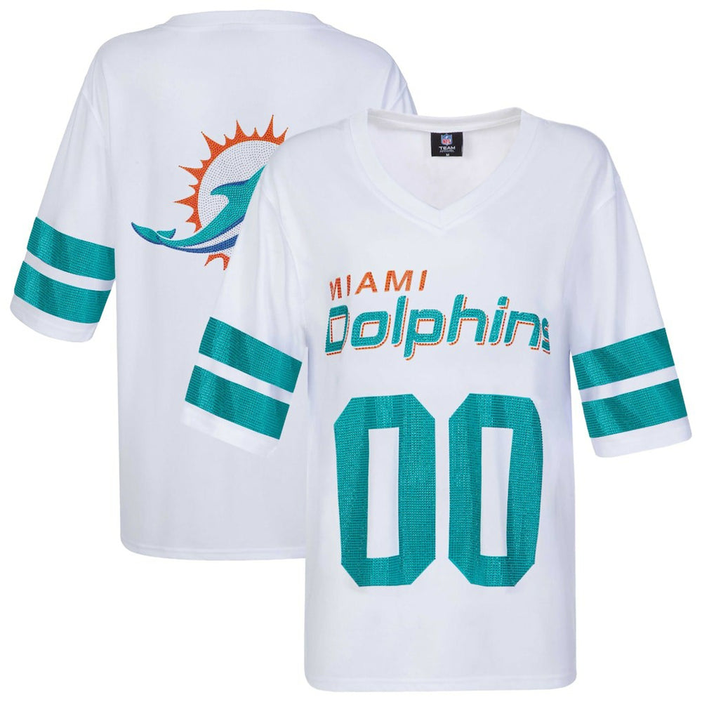 Miami Dolphins Cuce Women's Rhinestone V-Neck Tunic White