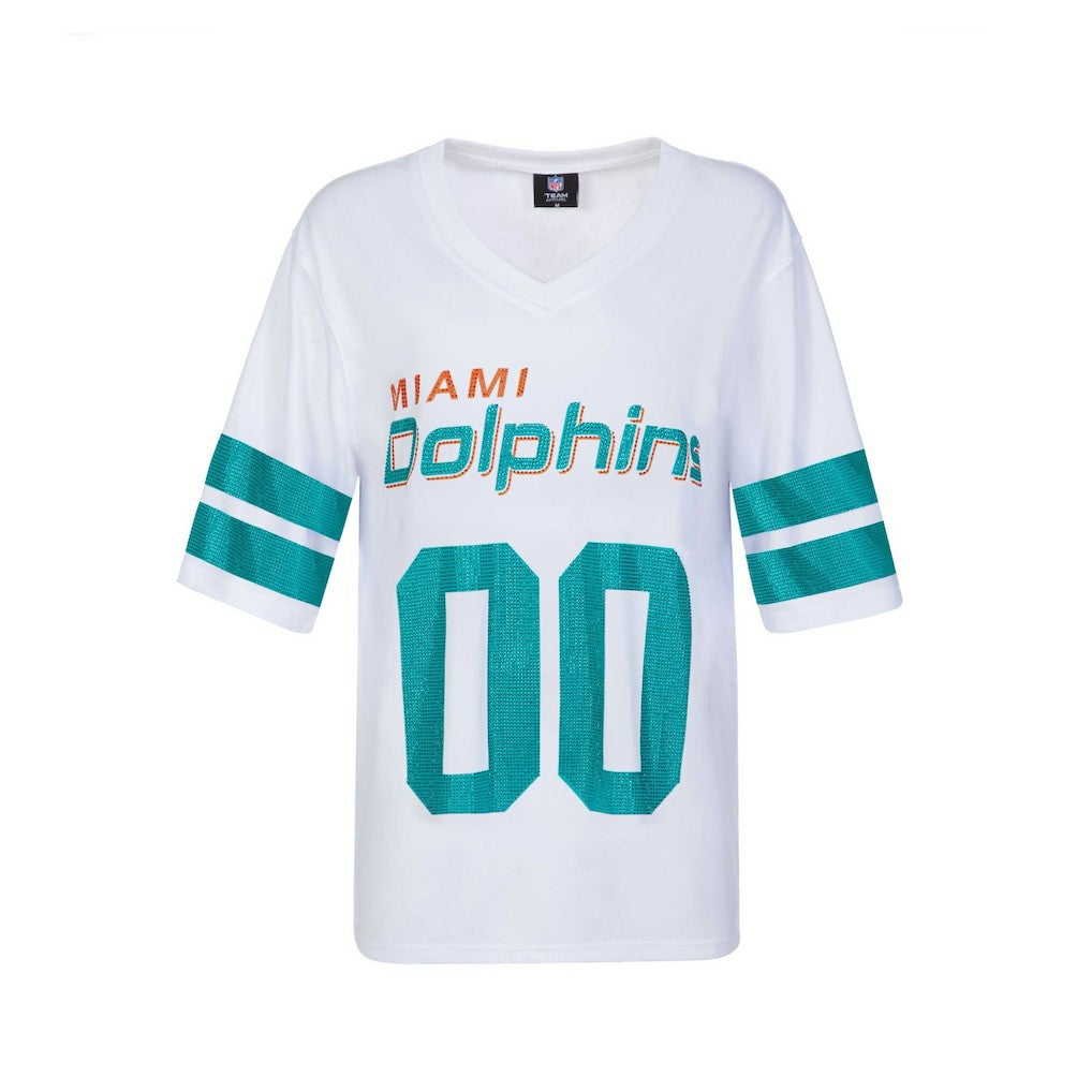 Miami Dolphins Cuce Women's Rhinestone V-Neck Tunic White