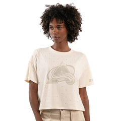 Colorado Avalanche Starter Women's Rhinestone Sprinkle Boxy Cropped T-Shirt - Cream - NHL 203437507