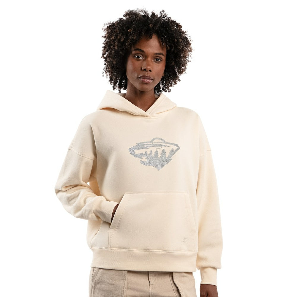Minnesota Wild Starter Women's Rhinestone Relaxed Hoodie - Cream - NHL 203437525