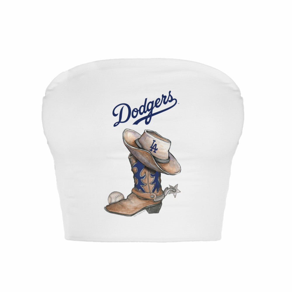Los Angeles Dodgers Tiny Turnip Women's Cowboy Boot Crop Tube Top - White - MLB Discount