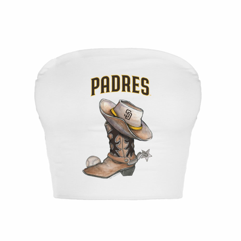 San Diego Padres Tiny Turnip Women's Cowboy Boot Crop Tube Top - White - MLB Online