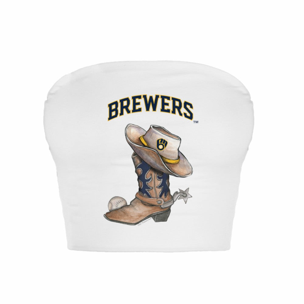 Milwaukee Brewers Tiny Turnip Women's Cowboy Boot Crop Tube Top - White - MLB on Sale