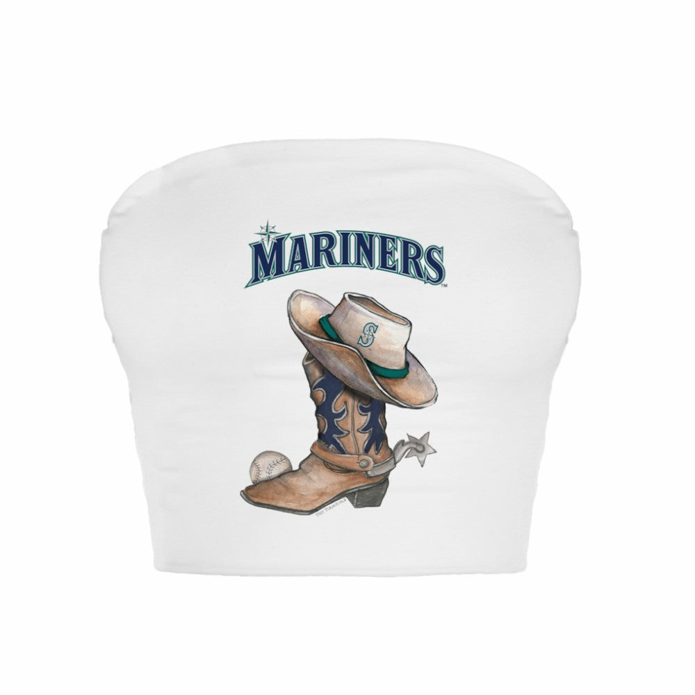 Seattle Mariners Tiny Turnip Women's Cowboy Boot Crop Tube Top - White - MLB Discount