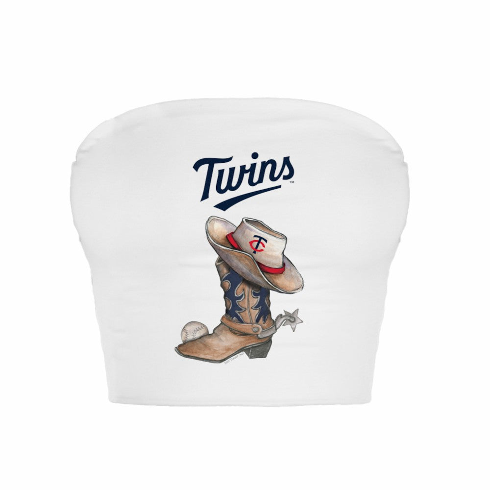 Minnesota Twins Tiny Turnip Women's Cowboy Boot Crop Tube Top - White - MLB Discount