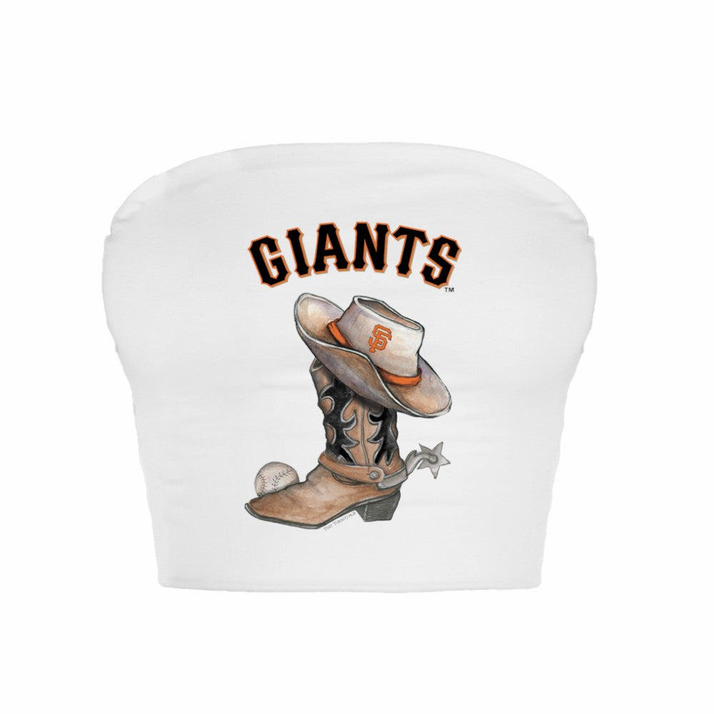 San Francisco Giants Tiny Turnip Women's Cowboy Boot Crop Tube Top - White - MLB on Sale