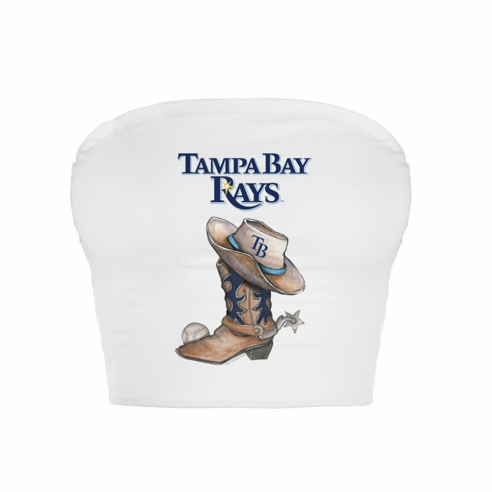 Tampa Bay Rays Tiny Turnip Women's Cowboy Boot Crop Tube Top - White - MLB Discount