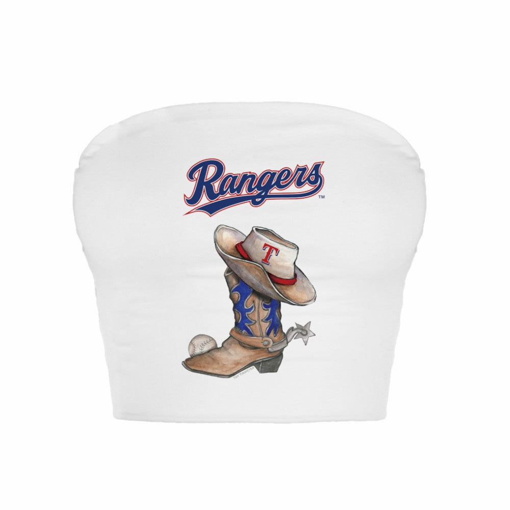 Texas Rangers Tiny Turnip Women's Cowboy Boot Crop Tube Top - White - MLB Discount