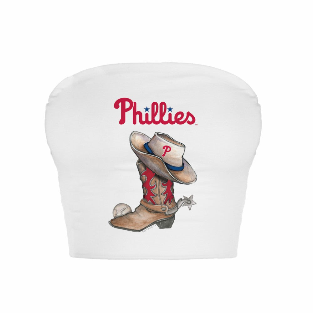 Philadelphia Phillies Tiny Turnip Women's Cowboy Boot Crop Tube Top - White - MLB Online