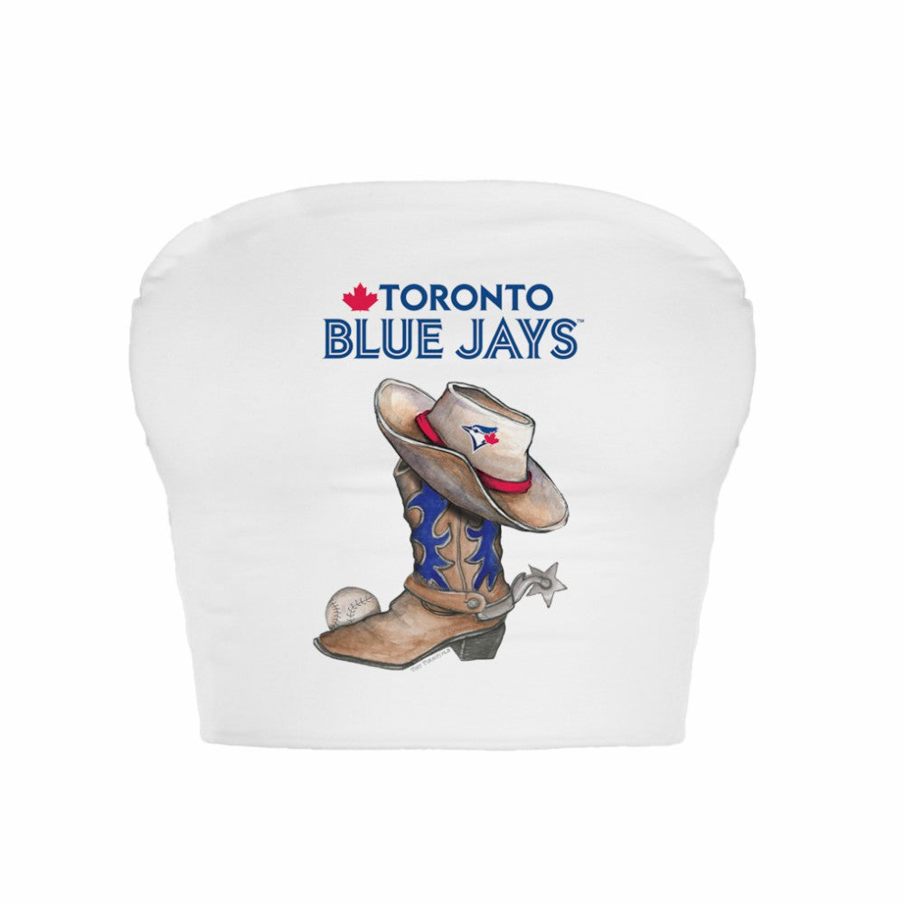 Toronto Blue Jays Tiny Turnip Women's Cowboy Boot Crop Tube Top - White - MLB Discount