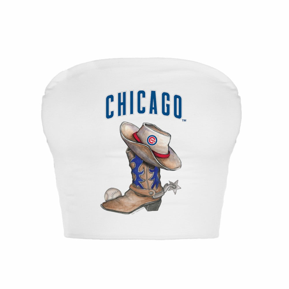 Chicago Cubs Tiny Turnip Women's Cowboy Boot Crop Tube Top - White - MLB Online