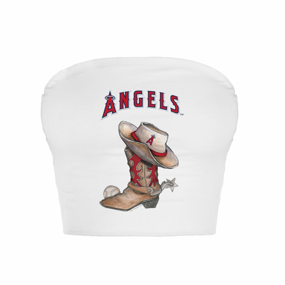 Los Angeles Angels Tiny Turnip Women's Cowboy Boot Crop Tube Top - White - MLB Discount