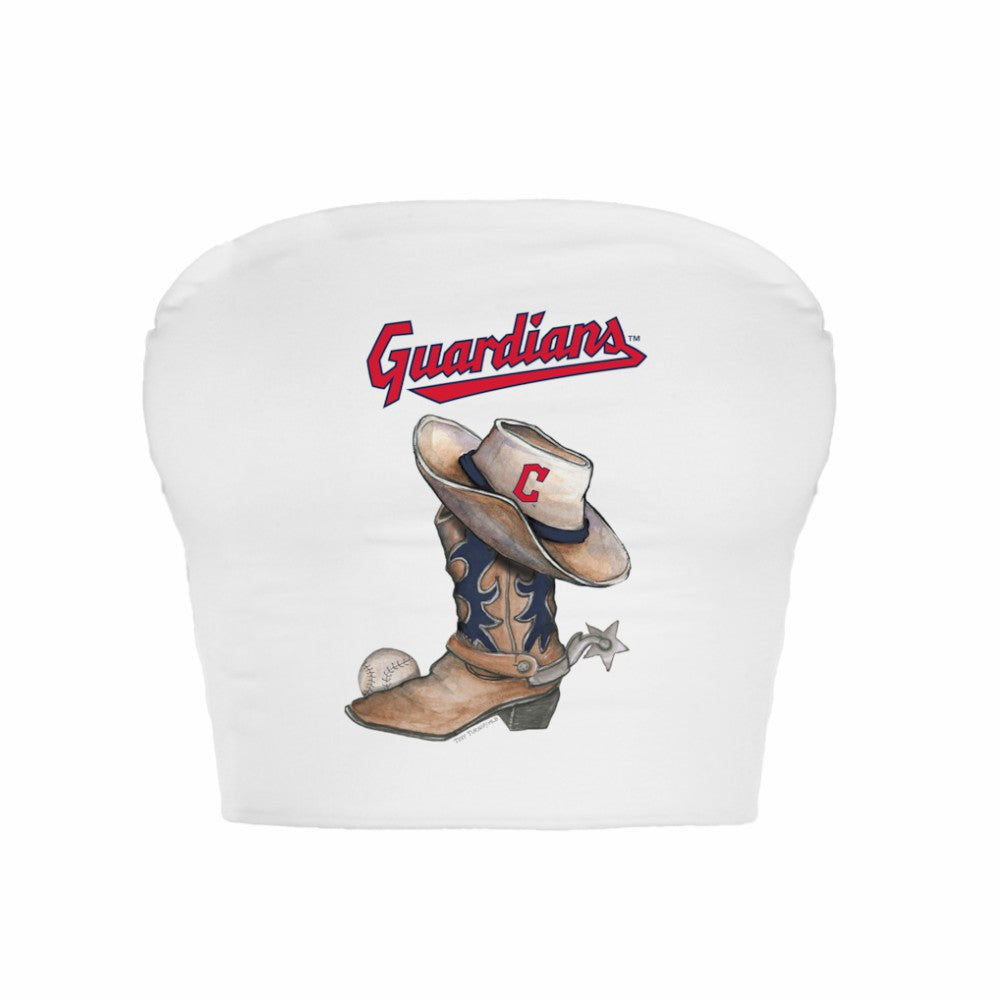 Cleveland Guardians Tiny Turnip Women's Cowboy Boot Crop Tube Top - White - MLB Lifestyle
