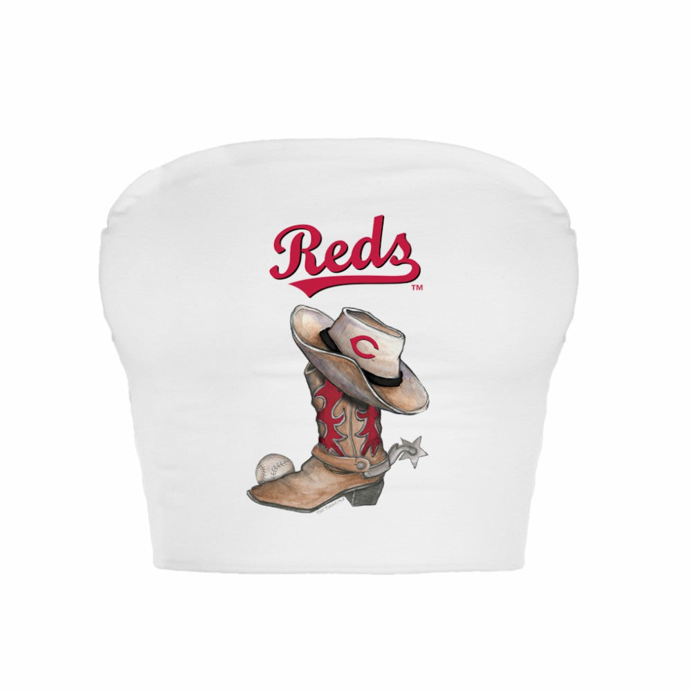 Cincinnati Reds Tiny Turnip Women's Cowboy Boot Crop Tube Top - White - MLB Lifestyle