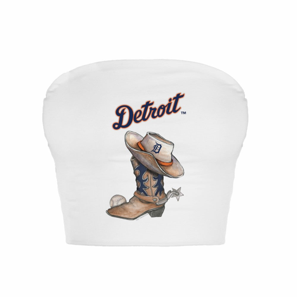 Detroit Tigers Tiny Turnip Women's Cowboy Boot Crop Tube Top - White - MLB Lifestyle