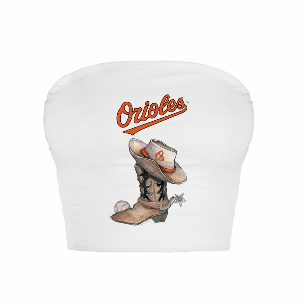 Baltimore Orioles Tiny Turnip Women's Cowboy Boot Crop Tube Top - White - MLB Discount