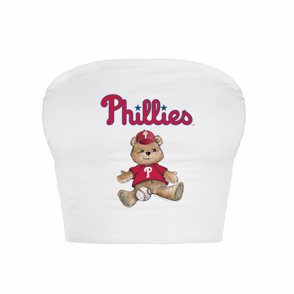 Philadelphia Phillies Tiny Turnip Women's Teddy Bear Crop Tube Top - White - MLB Discount