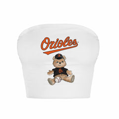 Baltimore Orioles Tiny Turnip Women's Teddy Bear Crop Tube Top - White - MLB on Sale