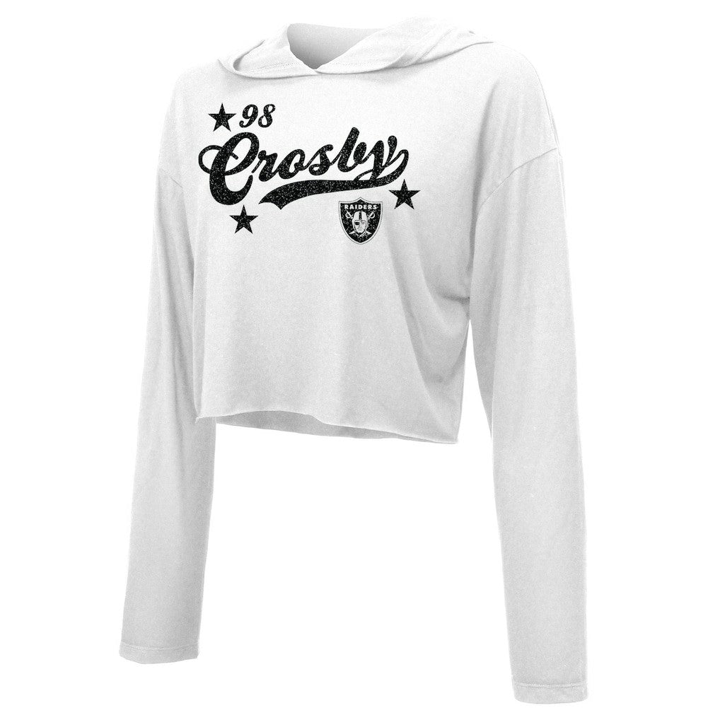 Maxx Crosby Las Vegas Raiders Majestic Threads Women's Glitter Wordmark Hoodie White