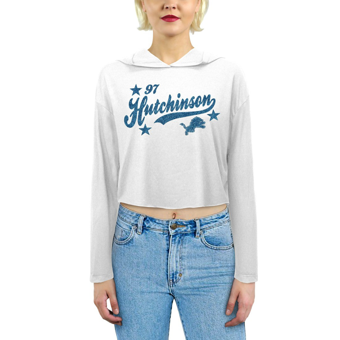 Aidan Hutchinson Detroit Lions Majestic Threads Women's Glitter Wordmark Hoodie White