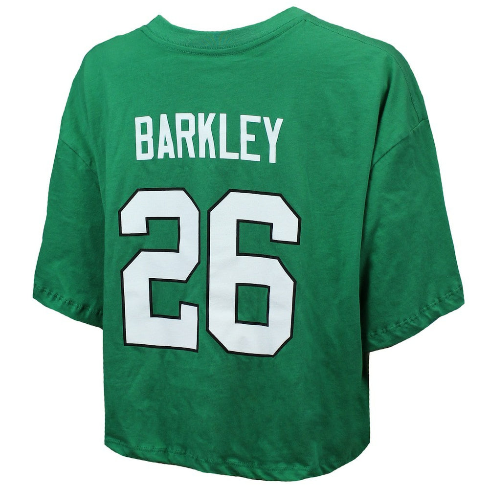 Saquon Barkley Philadelphia Eagles Majestic Threads Women's Swarovski Crystals Boxy Cropped Name & Number T-Shirt Kelly Green