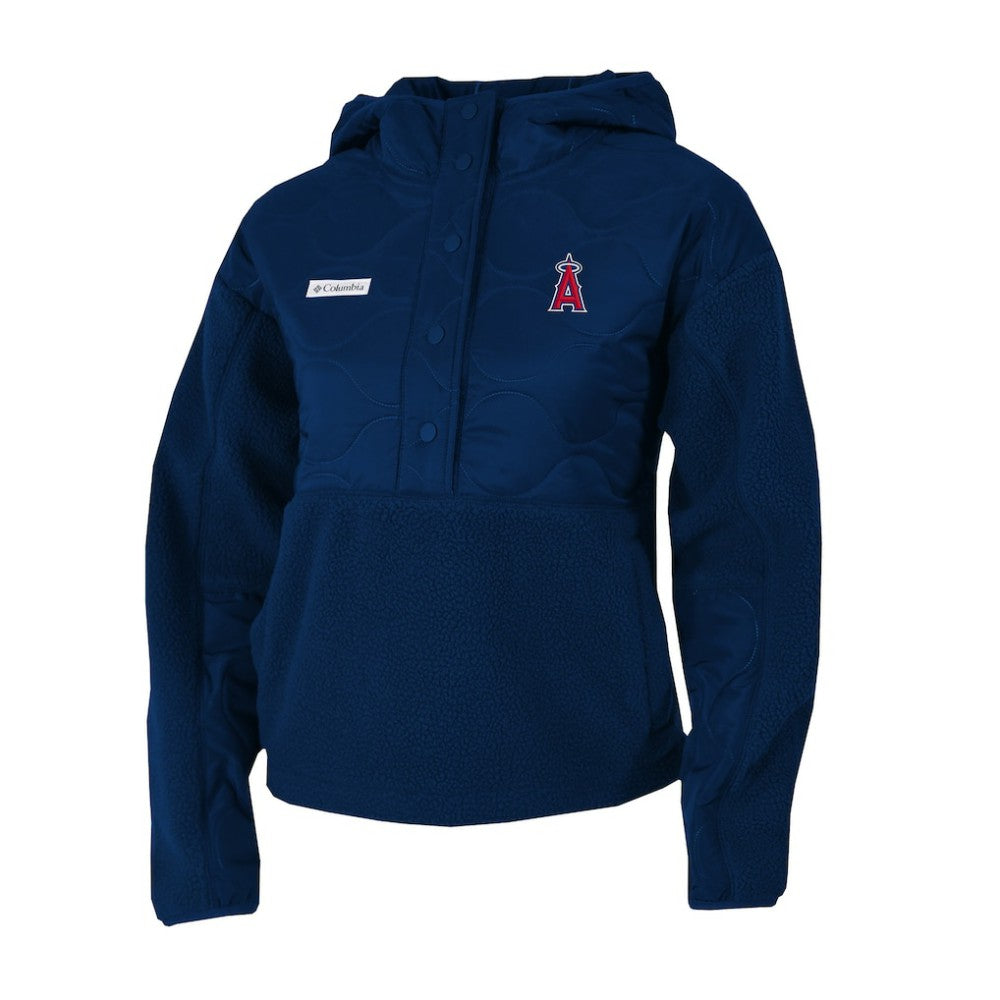 Los Angeles Angels Columbia Women's Cloud Point Hooded Fleece Half-Snap Pullover Jacket - Navy - Columbia on Sale